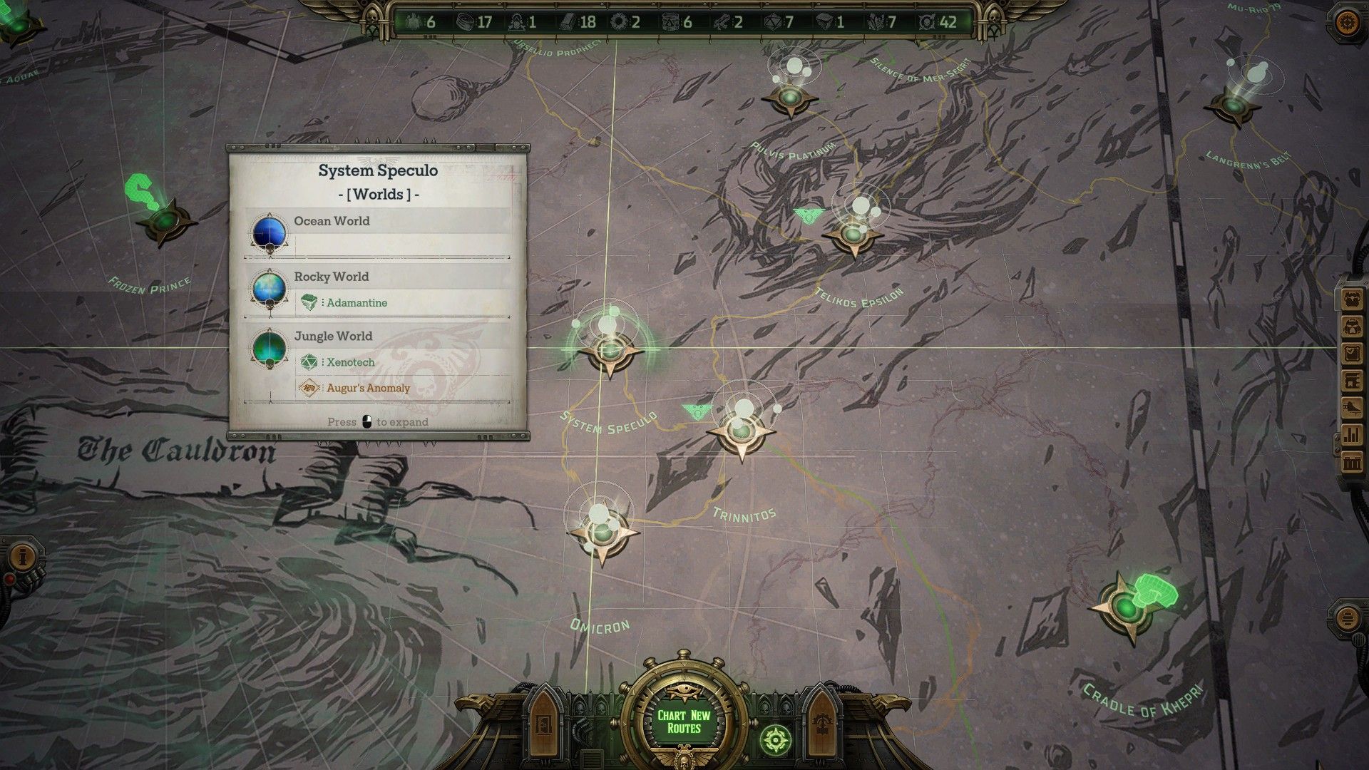 Система Speculo на карте пространства Коронус в Warhammer 40K: Rogue Trader