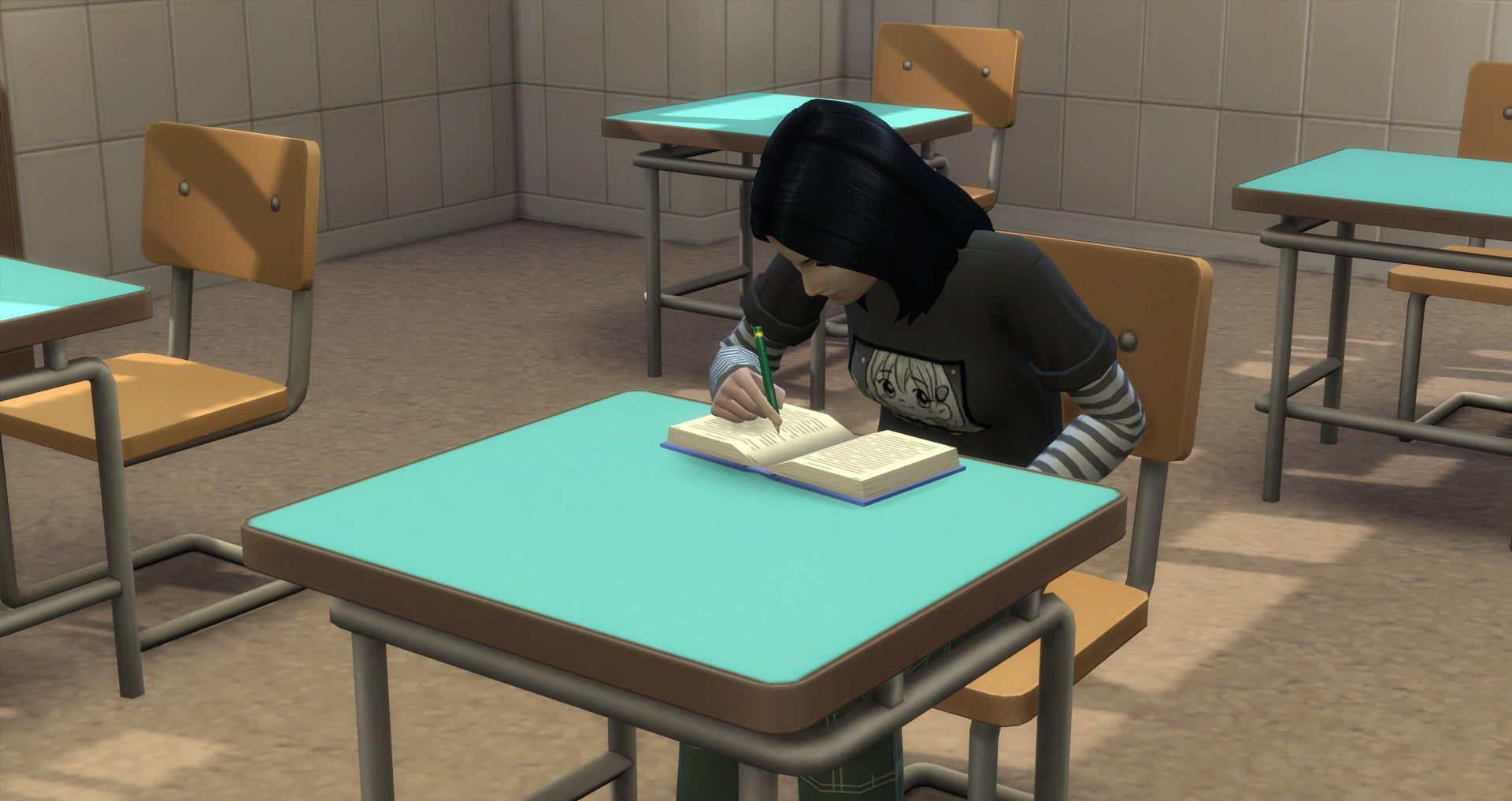 Сим делает домашнее задание за партой Старшая школа Sims 4 рано заканчивает школу