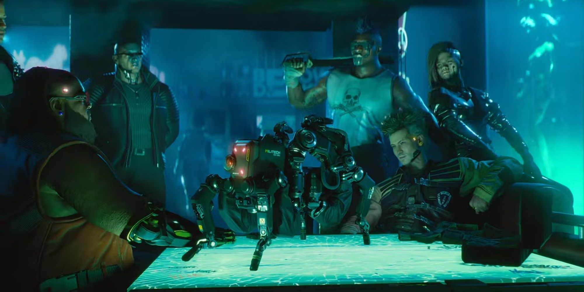 Скриншот Cyberpunk 2077, показывающий банды, заключающие сделки