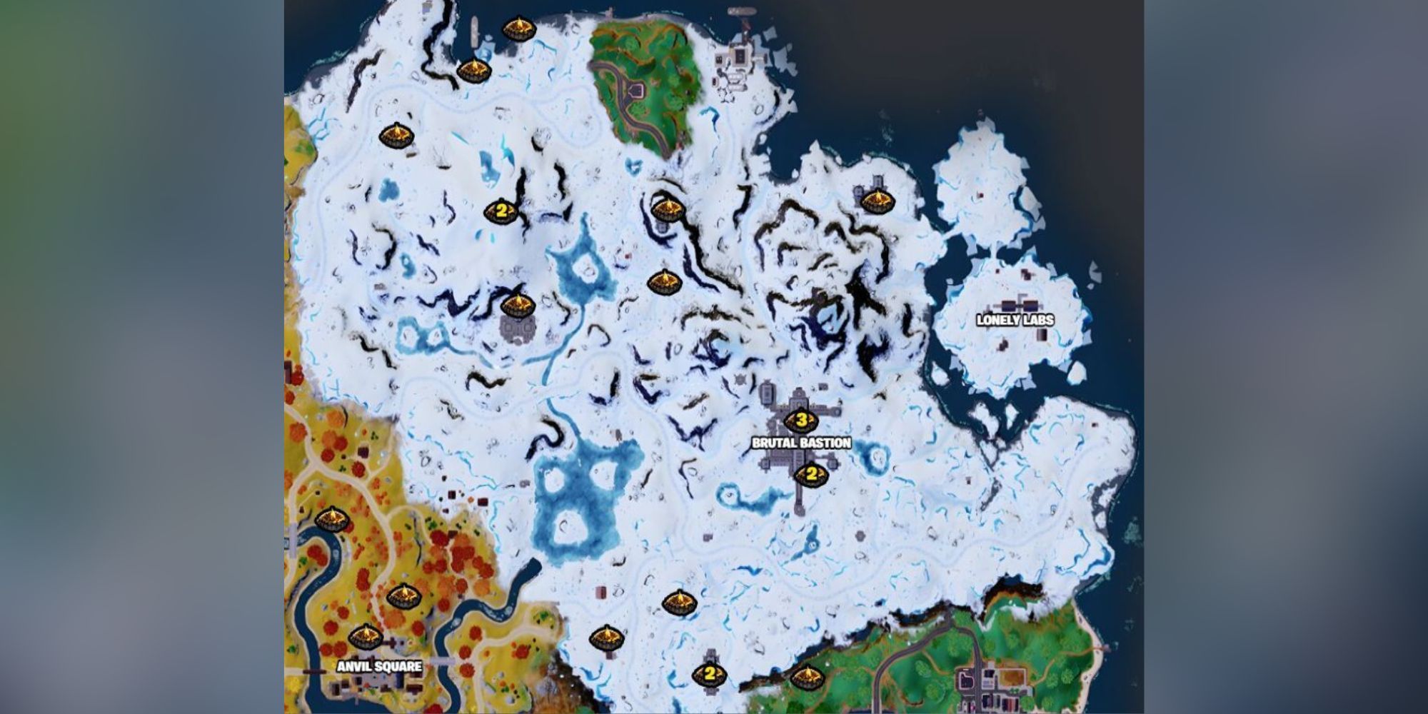 Места для костра в снежном биоме в Fortnite, глава 4, сезон 2, карта