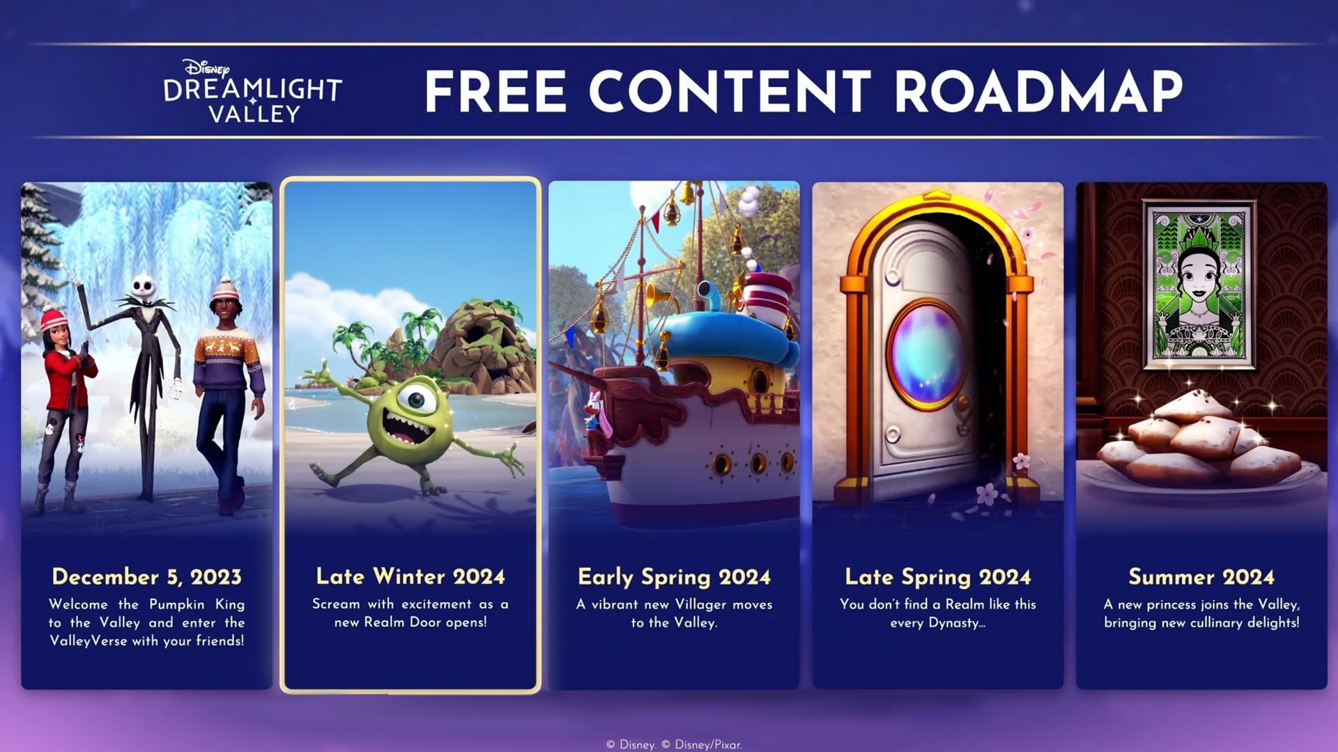 Дорожная карта бесплатного контента с зимы 2023 по лето 2024 года в Disney Dreamlight Valley