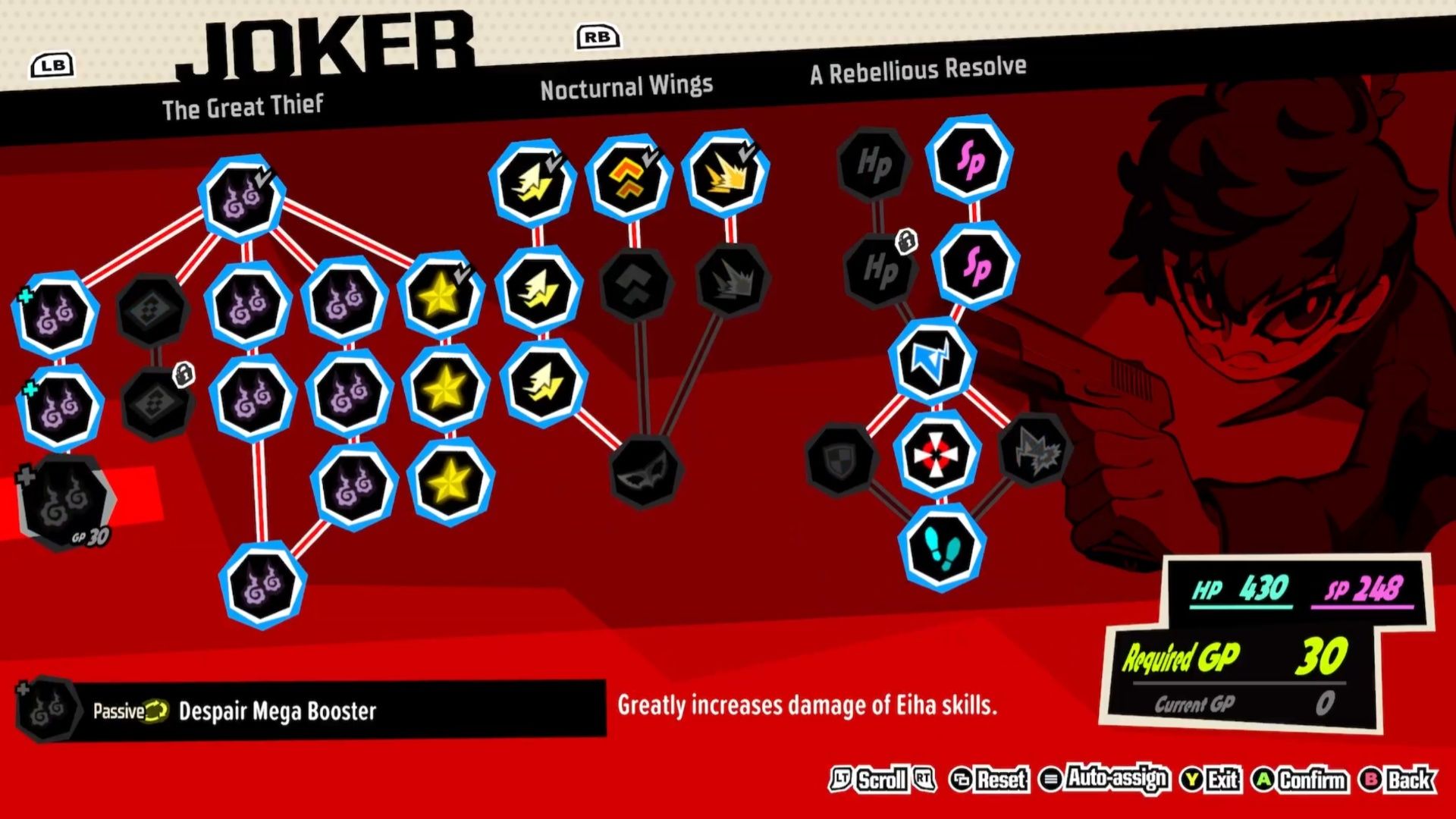 Атака Джокера с упором на его движение, заклинания и способности напряжения в Persona 5 Tactica.