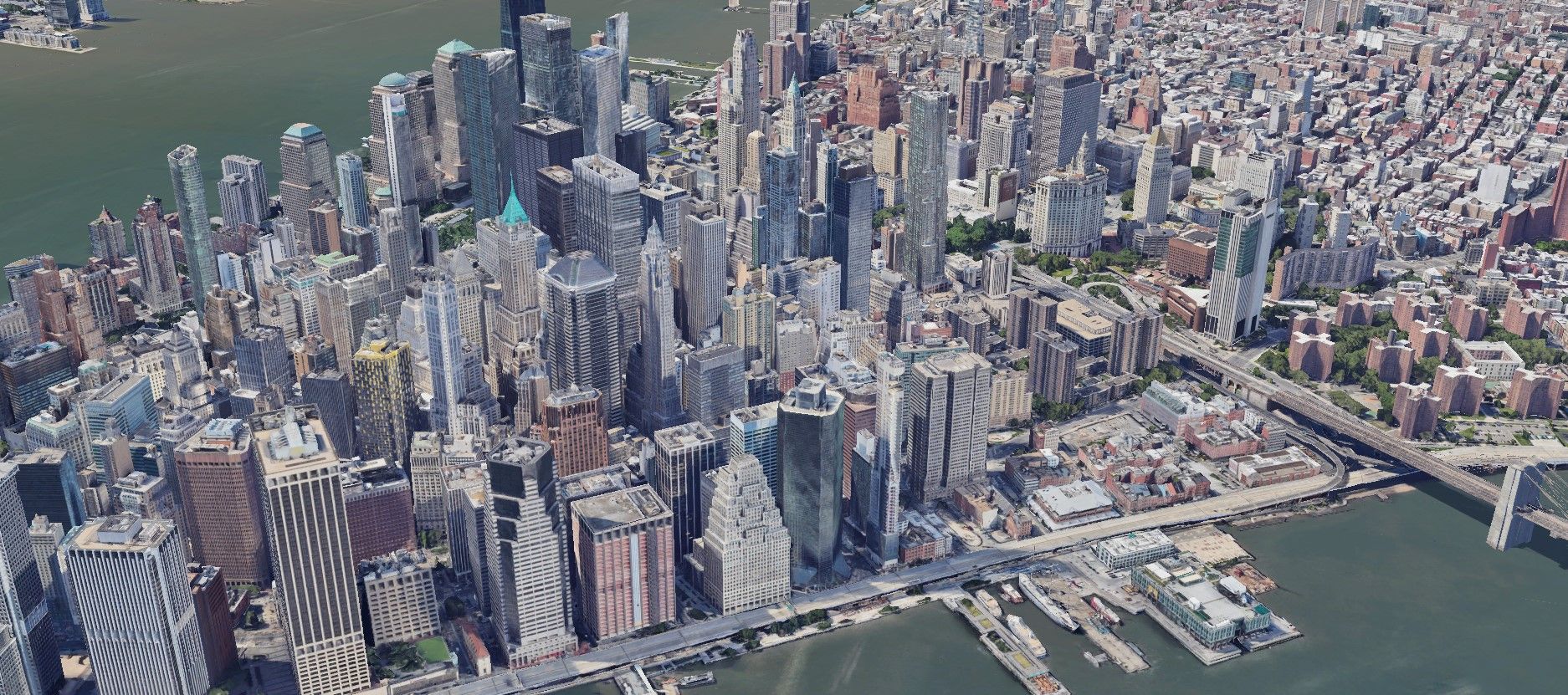 Вид Нью-Йорка сверху вниз в Google Earth.