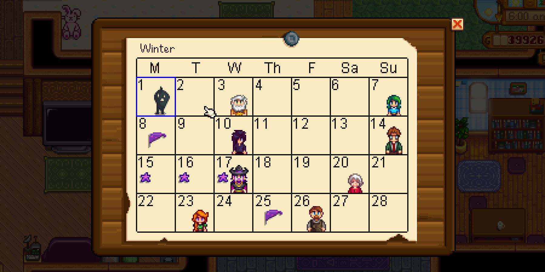 Зимний календарь Stardew Valley
