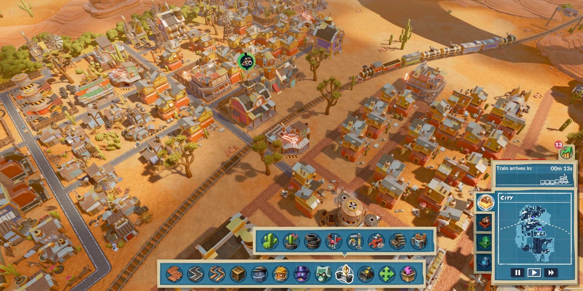 Вид на SteamWorld с высоты птичьего полета. Постройте город в пустыне.