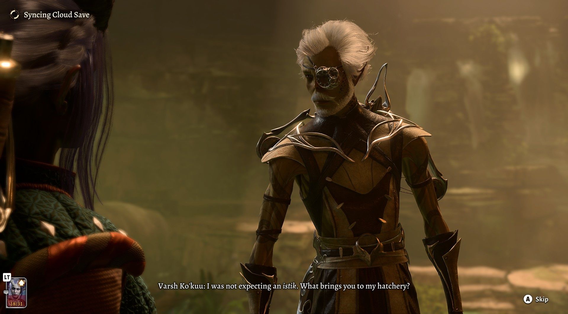 Игрок разговаривает с Варшем Ко'куу в Baldur's Gate 3.