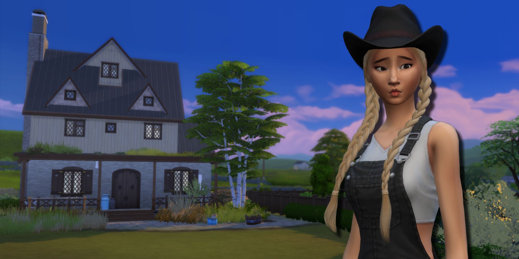 Сим, участвующий в «Цветущем испытании», стоит перед своим новым полуразрушенным фермерским домом и не уверен, сможет ли она взяться за его реконструкцию в The Sims 4.