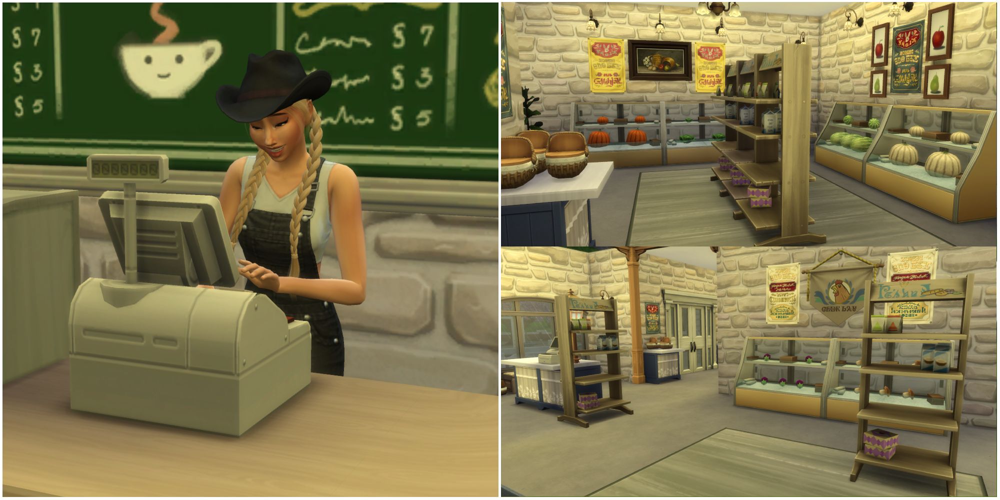 The Sim for the Bloomful Challenge открывает собственный продуктовый магазин для продажи продуктов благодаря расширению The Sims 4 Get To Work.