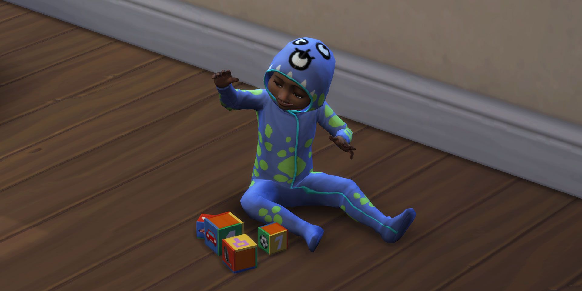 Малыш играет с вложенными блоками в The Sims 4.