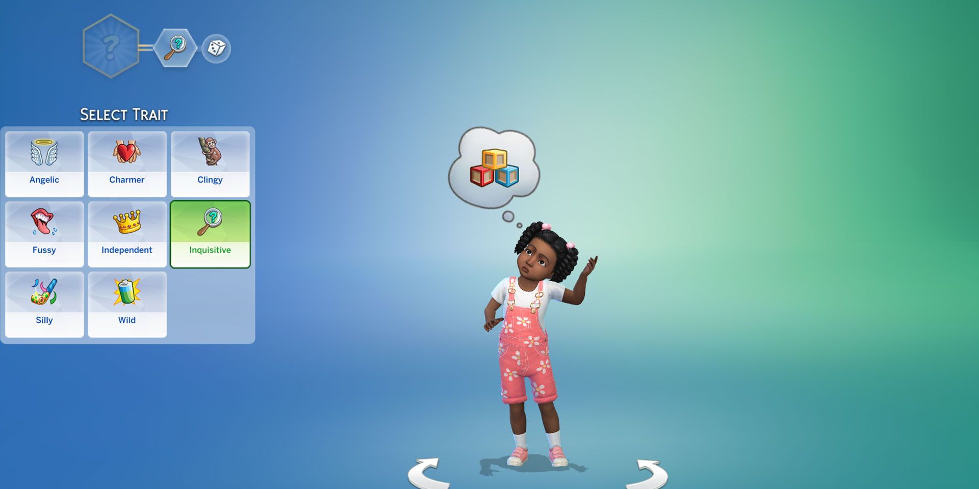 Экран выбора черт малыша в Create-A-Sim в The Sims 4.