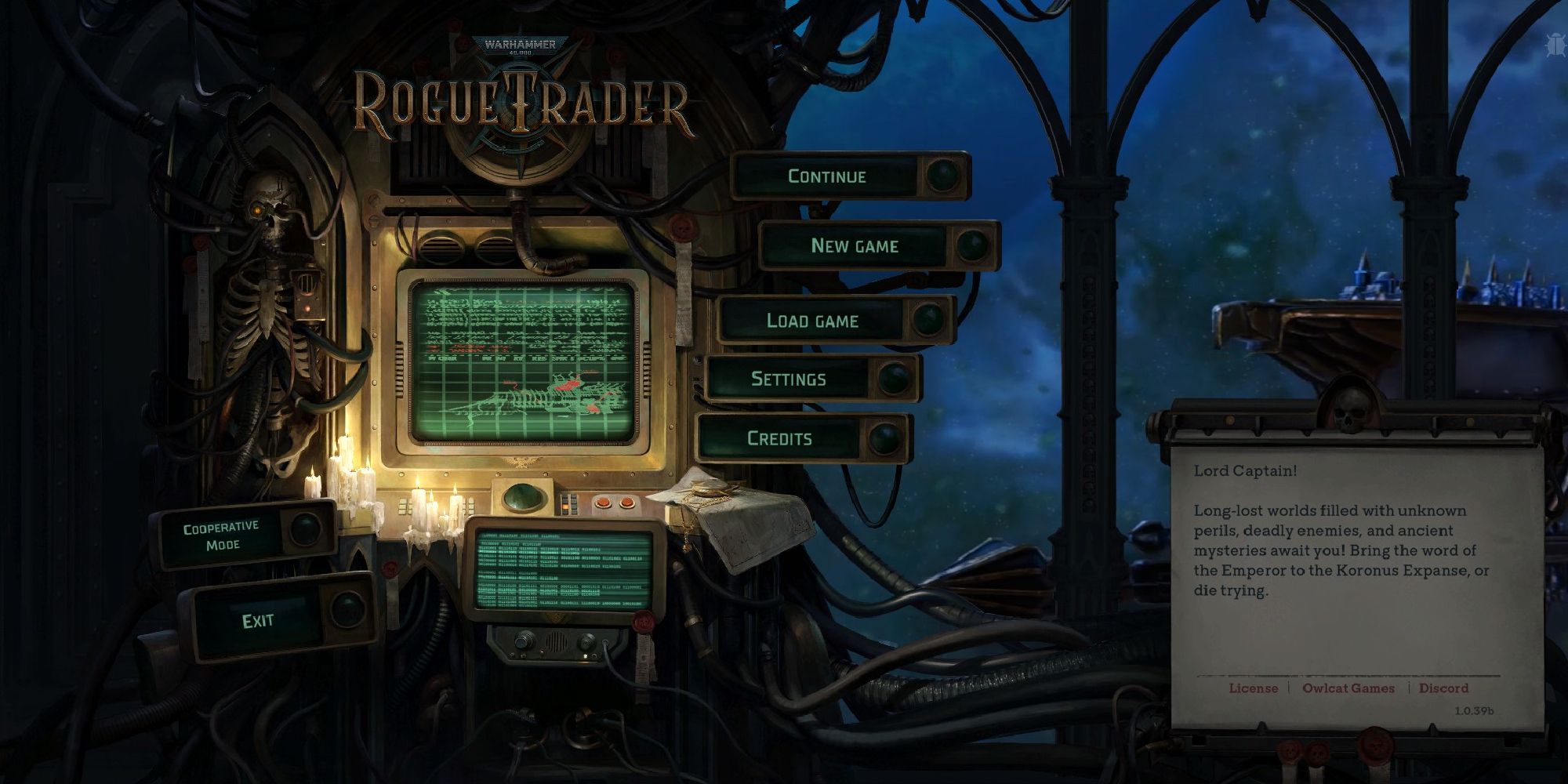 Главное меню Warhammer Rogue Trader