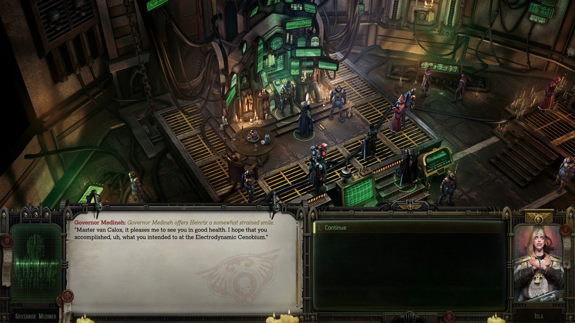 Вольный торговец Warhammer разговаривает с губернатором после вспышки последнего задания на рассвете