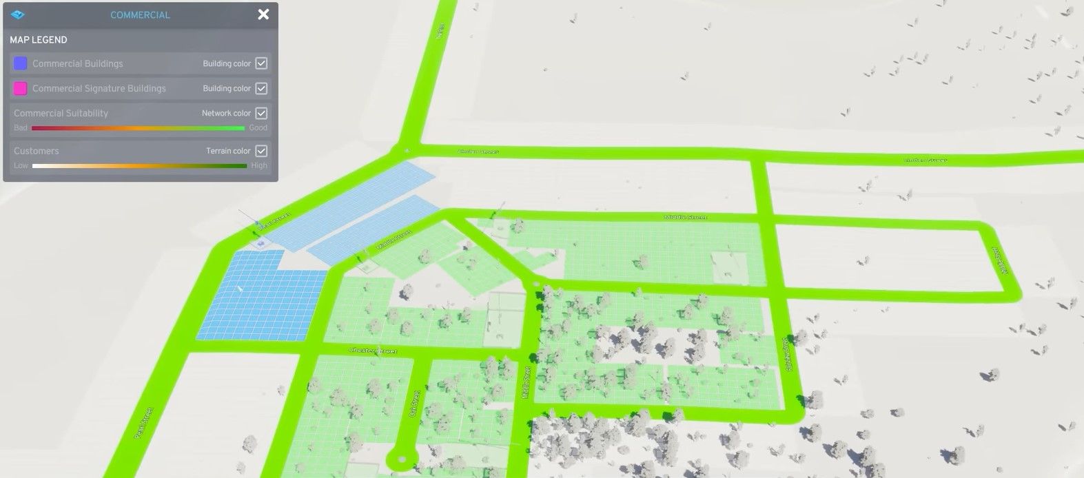 Создание коммерческой зоны с помощью инструмента зонирования в Cities: Skylines 2.