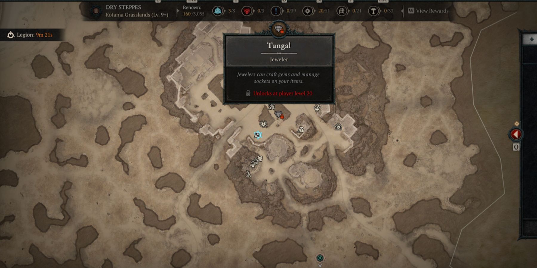Расположение Тунгала на карте в Diablo 4
