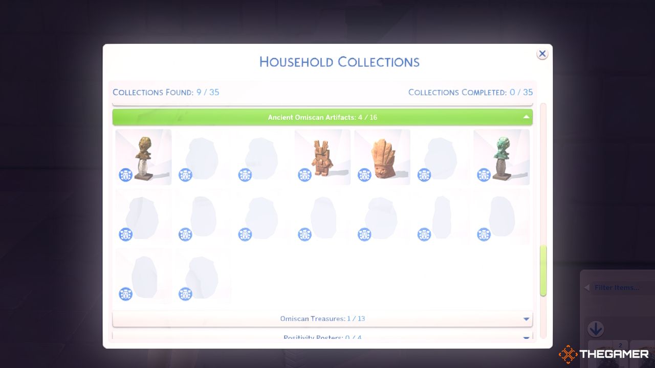 Артефакты The Sims 4 Ancient Om в домашней коллекции