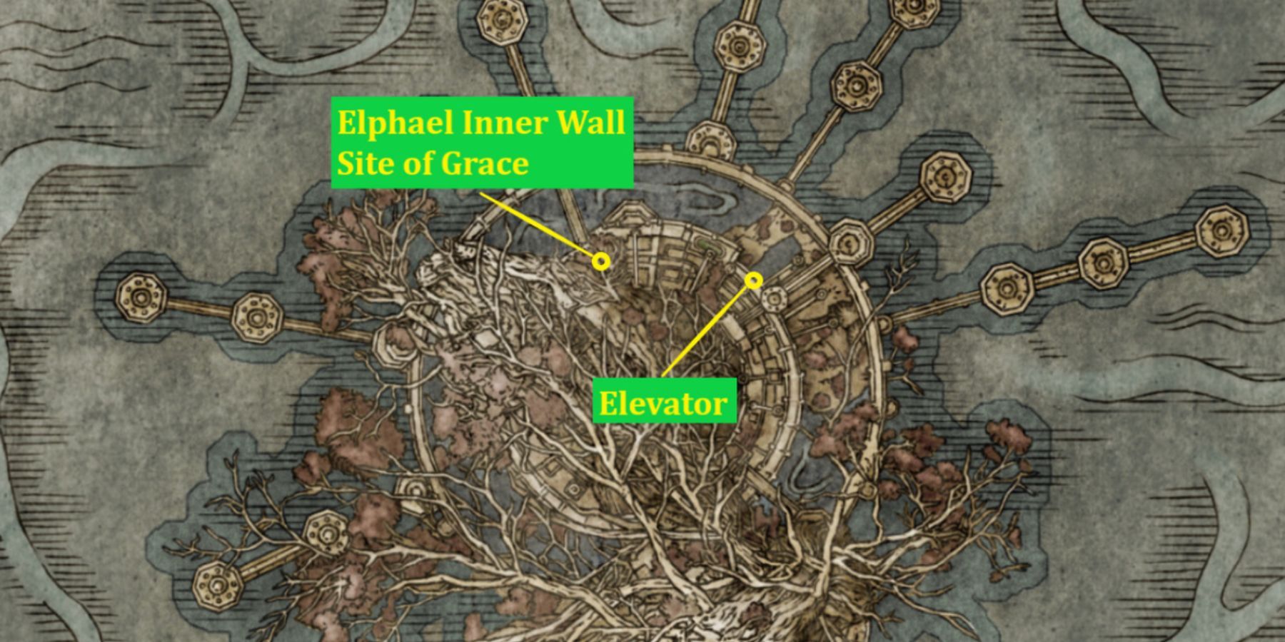 Эльфаэль, Брейс Халигтри и Лифт на карте в Элден Ринге