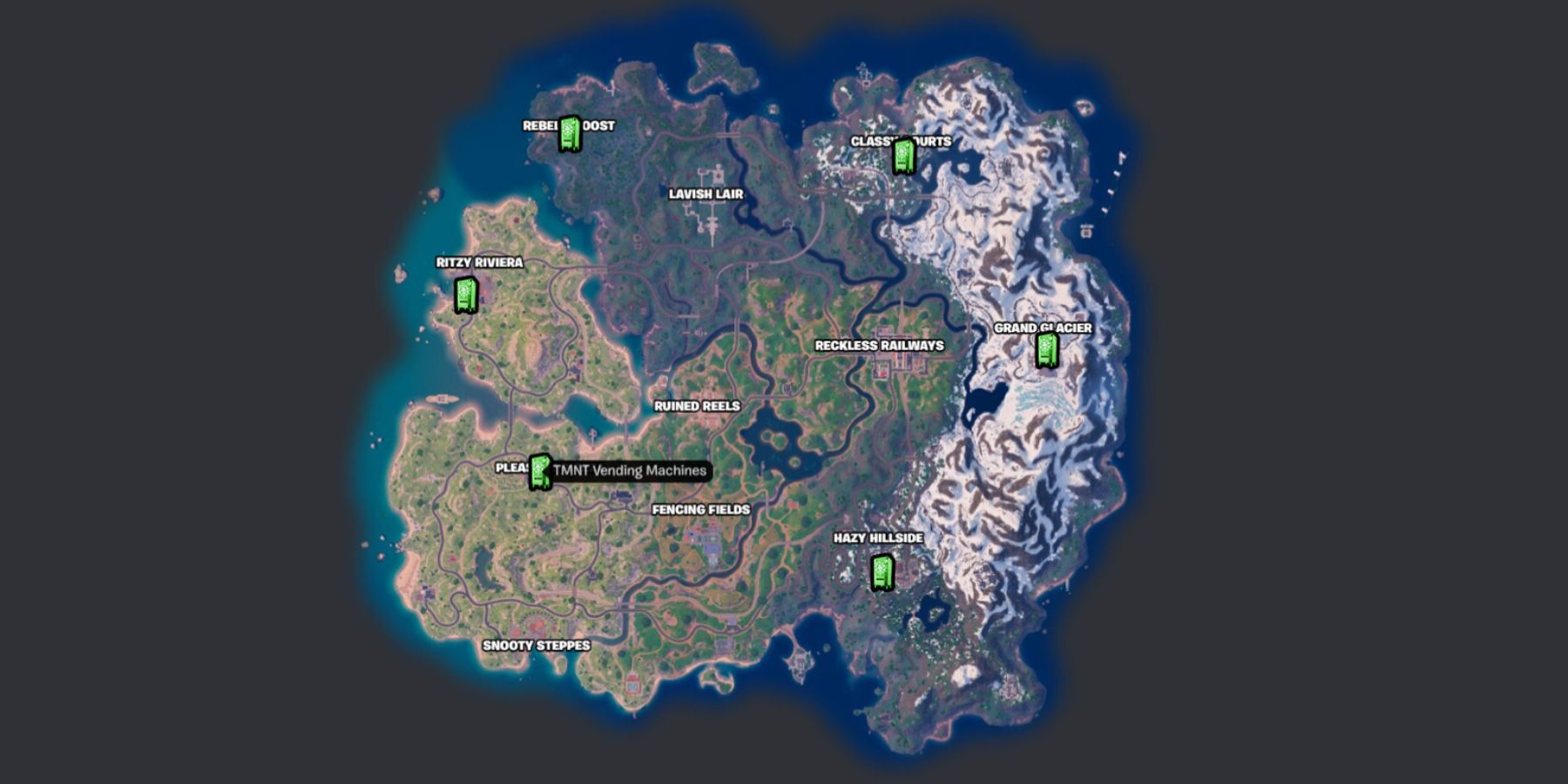 Fortnite: Расположение торговых автоматов TMNT на карте